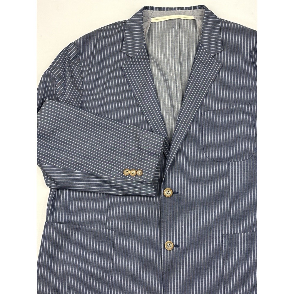 Scott James Wool/Linen Unstructured Blazer Blue/Ivory Stripe Patch Pockets XXXL